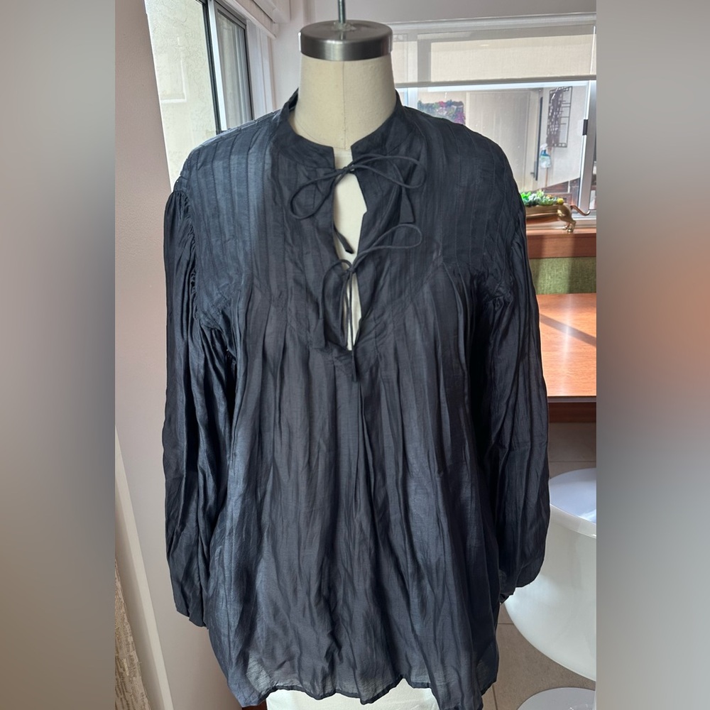 Matta Black Pleated Tie Front Blouse